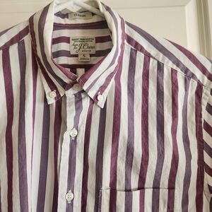 J. Crew Men's Striped Shirt - Purple and White